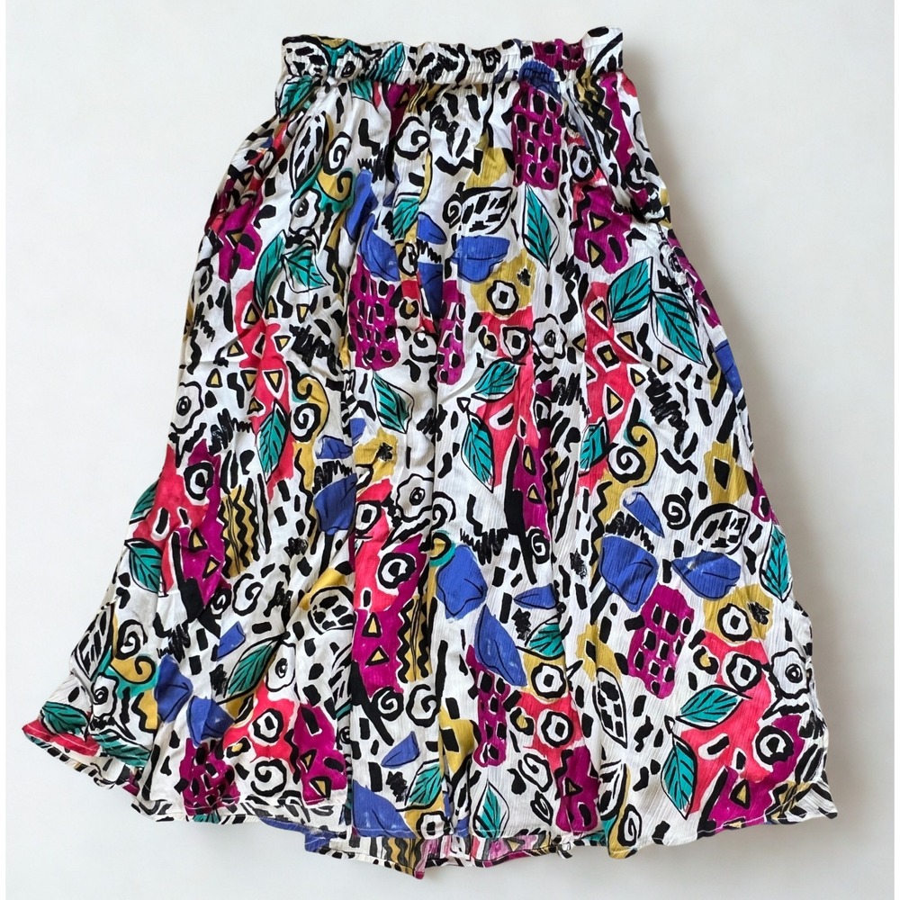 Carole Little Rayon Gauze Abstract Print Midi Skirt Elastic Waist Size 6